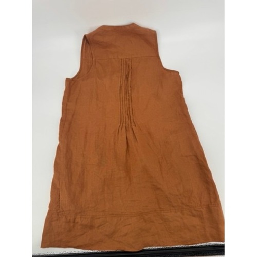 Quince European Linen Sleeveless Swing Dress Womens Small Terracotta Pintuck - Picture 3 of 12